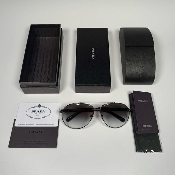 Prada SPR50N Sunglasses 63mm Gunmetal Aviator Gradient Made In Italy 5AV-4M1 - Picture 1 of 11